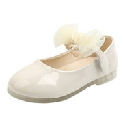 Zwiiyzr 2025 Toddler Girls Shoes 15 Months-7 Years Dress Shoes Flats Infant Kids Baby Soft Princess Butterfly Knot Leather Flat Shoes Beige